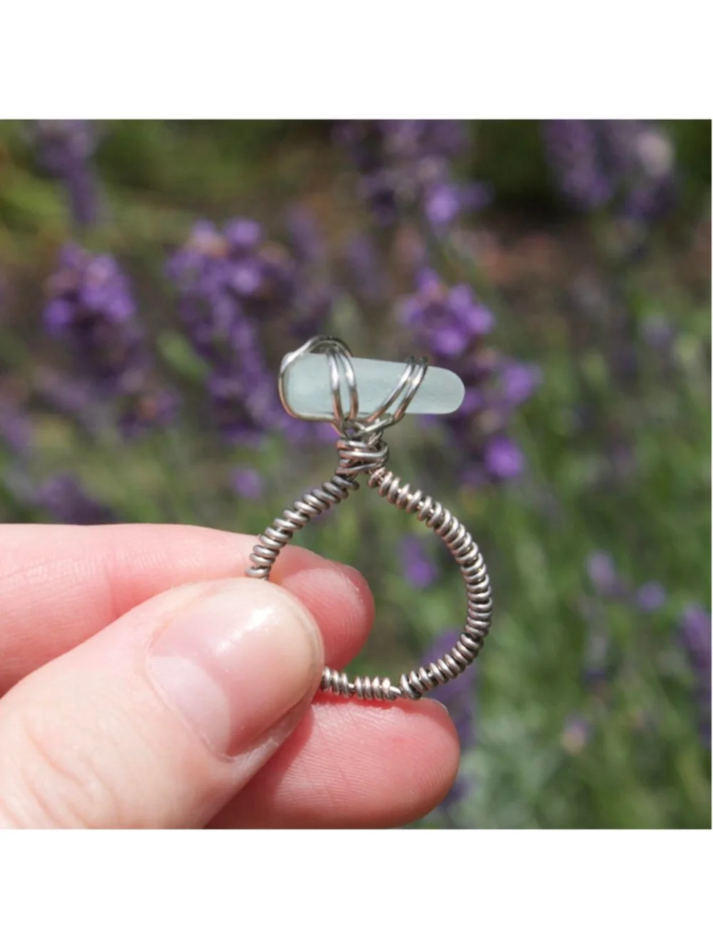 Handmade gold wire wrapped light blue seaglass ring 🌊💫 PM me with any questio